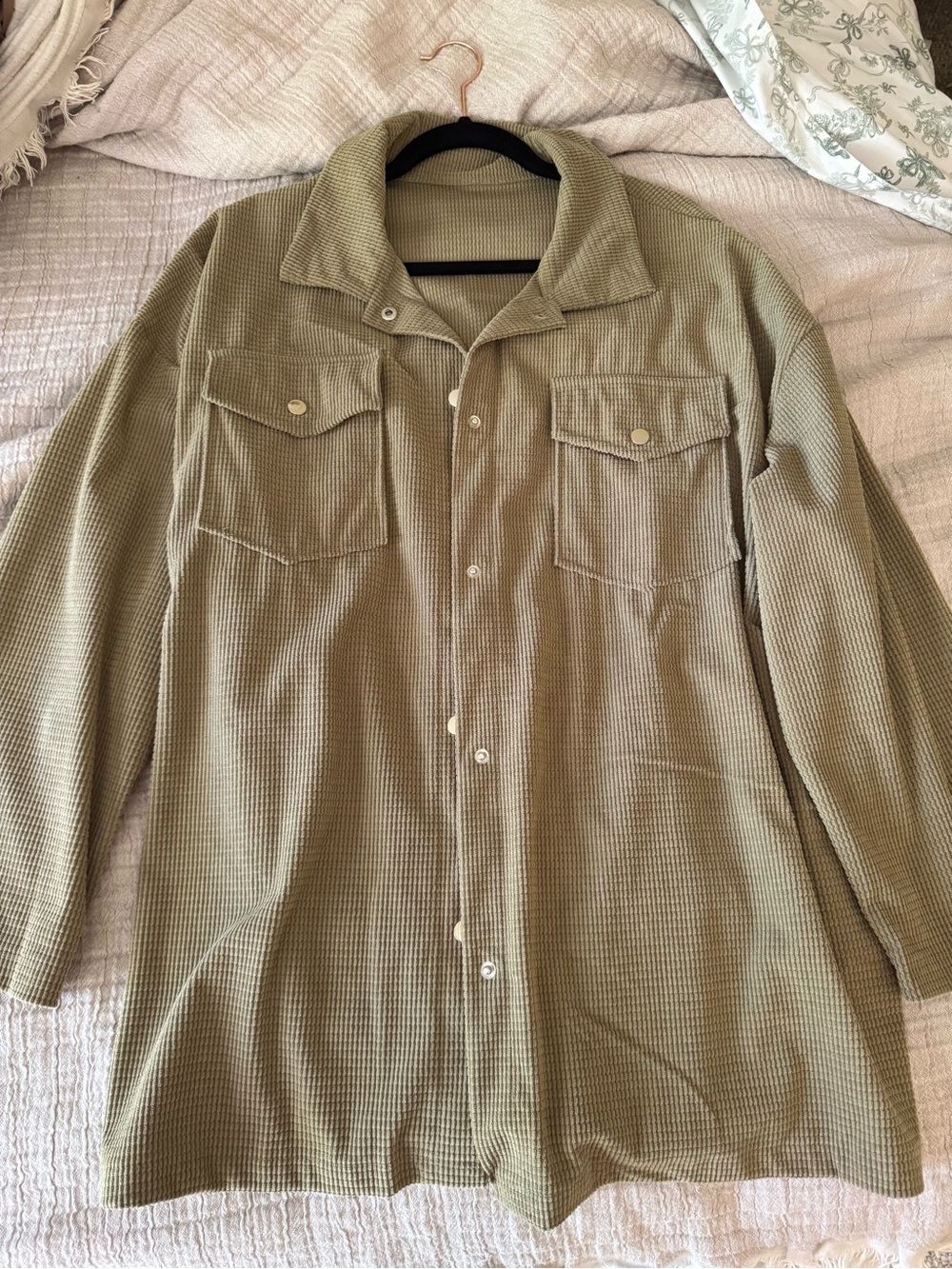 Women’s Olive Green Button-Up Waffle Shacket
